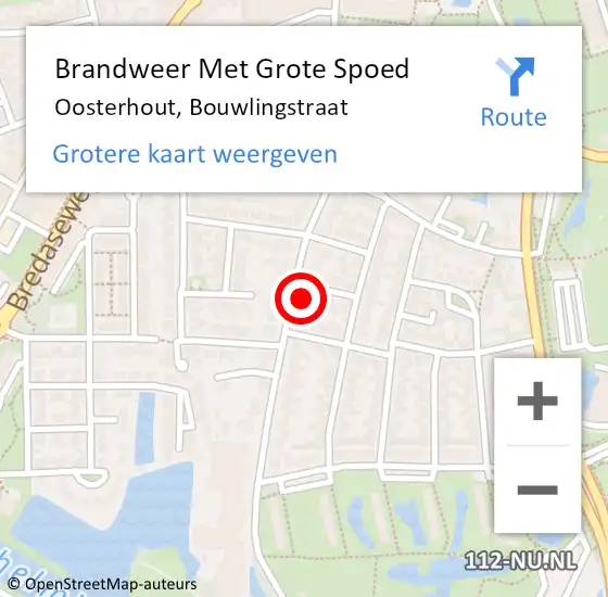Locatie op kaart van de 112 melding: Brandweer Met Grote Spoed Naar Oosterhout, Bouwlingstraat op 1 mei 2023 10:20