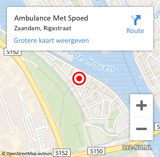 Locatie op kaart van de 112 melding: Ambulance Met Spoed Naar Zaandam, Rigastraat op 1 mei 2023 11:06