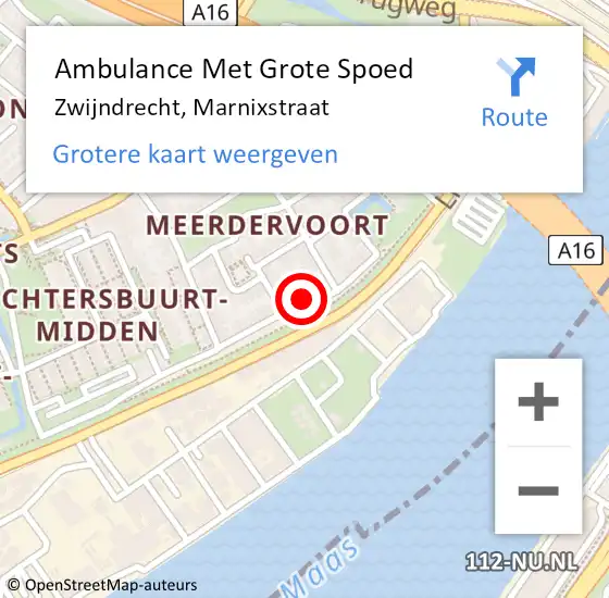 Locatie op kaart van de 112 melding: Ambulance Met Grote Spoed Naar Zwijndrecht, Marnixstraat op 1 mei 2023 11:07