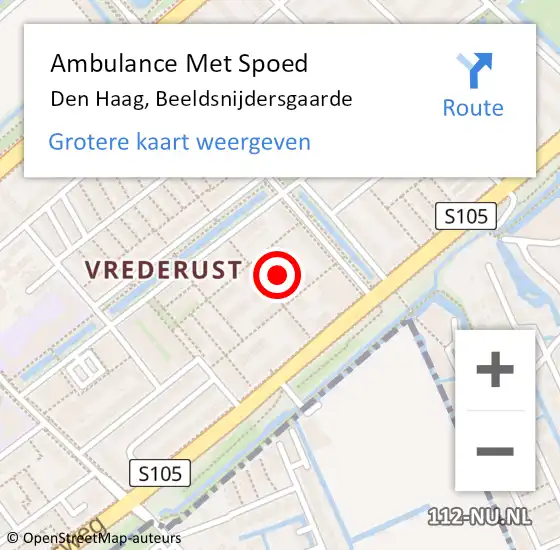 Locatie op kaart van de 112 melding: Ambulance Met Spoed Naar Den Haag, Beeldsnijdersgaarde op 1 mei 2023 11:08