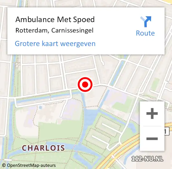 Locatie op kaart van de 112 melding: Ambulance Met Spoed Naar Rotterdam, Carnissesingel op 1 mei 2023 11:22