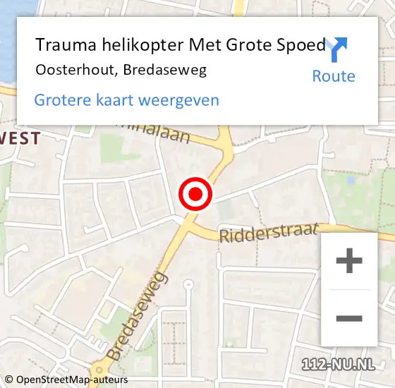 Locatie op kaart van de 112 melding: Trauma helikopter Met Grote Spoed Naar Oosterhout, Bredaseweg op 1 mei 2023 11:41