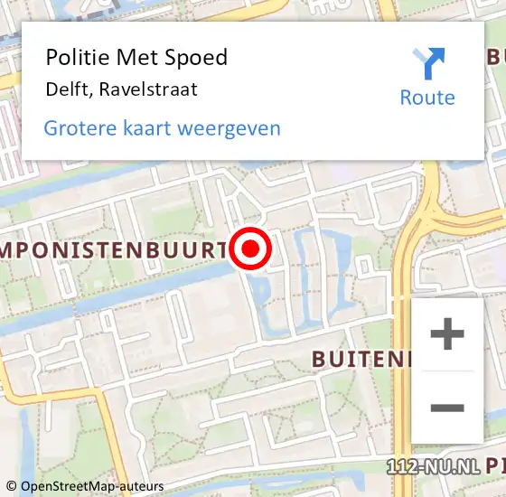 Locatie op kaart van de 112 melding: Politie Met Spoed Naar Delft, Ravelstraat op 1 mei 2023 11:49