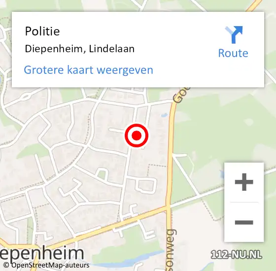 Locatie op kaart van de 112 melding: Politie Diepenheim, Lindelaan op 1 mei 2023 11:55