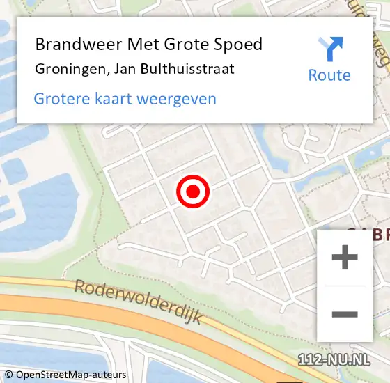 Locatie op kaart van de 112 melding: Brandweer Met Grote Spoed Naar Groningen, Jan Bulthuisstraat op 1 mei 2023 11:58