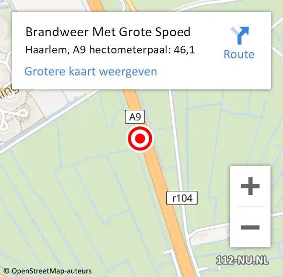 Locatie op kaart van de 112 melding: Brandweer Met Grote Spoed Naar Haarlem, A9 hectometerpaal: 46,1 op 1 mei 2023 12:26