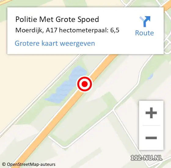 Locatie op kaart van de 112 melding: Politie Met Grote Spoed Naar Moerdijk, A17 hectometerpaal: 6,5 op 1 mei 2023 13:19