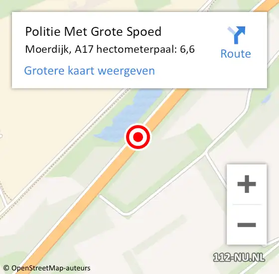 Locatie op kaart van de 112 melding: Politie Met Grote Spoed Naar Moerdijk, A17 hectometerpaal: 6,6 op 1 mei 2023 13:21