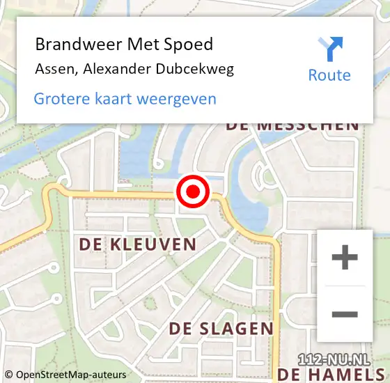 Locatie op kaart van de 112 melding: Brandweer Met Spoed Naar Assen, Alexander Dubcekweg op 1 mei 2023 13:33