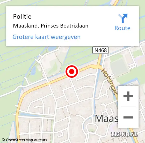 Locatie op kaart van de 112 melding: Politie Maasland, Prinses Beatrixlaan op 1 mei 2023 13:38