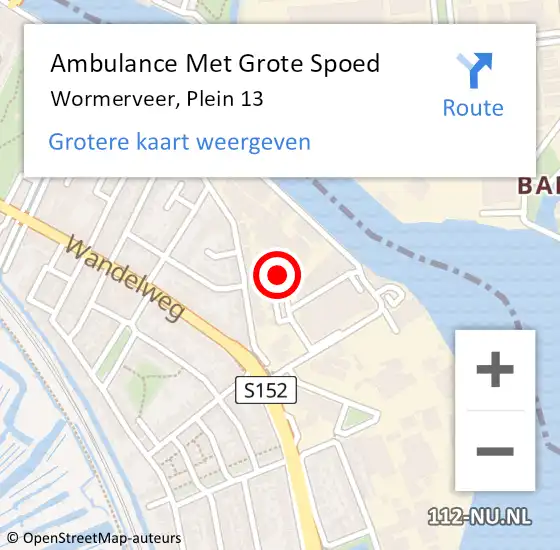 Locatie op kaart van de 112 melding: Ambulance Met Grote Spoed Naar Wormerveer, Plein 13 op 1 mei 2023 14:05