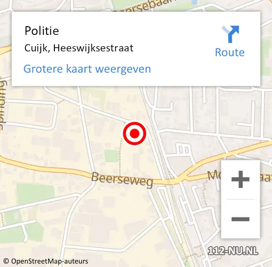 Locatie op kaart van de 112 melding: Politie Cuijk, Heeswijksestraat op 1 mei 2023 15:41