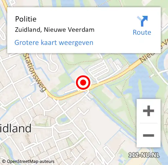 Locatie op kaart van de 112 melding: Politie Zuidland, Nieuwe Veerdam op 1 mei 2023 15:48