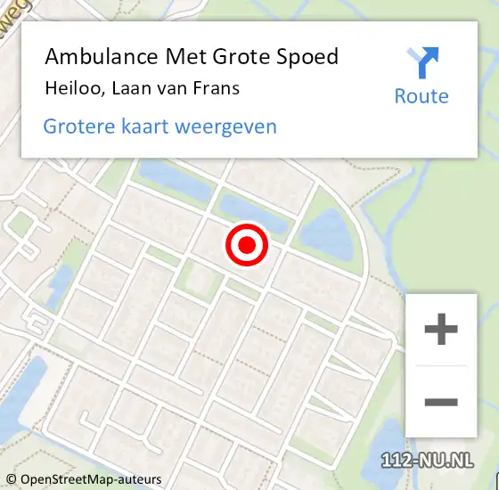 Locatie op kaart van de 112 melding: Ambulance Met Grote Spoed Naar Heiloo, Laan van Frans op 1 mei 2023 15:54