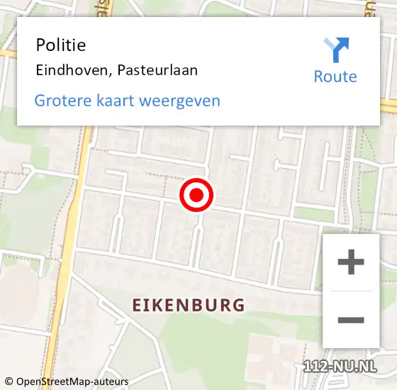 Locatie op kaart van de 112 melding: Politie Eindhoven, Pasteurlaan op 1 mei 2023 15:59