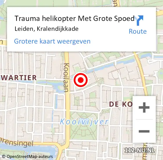 Locatie op kaart van de 112 melding: Trauma helikopter Met Grote Spoed Naar Leiden, Kralendijkkade op 1 mei 2023 16:07