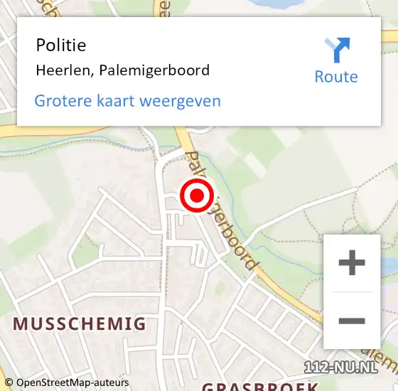 Locatie op kaart van de 112 melding: Politie Heerlen, Palemigerboord op 1 mei 2023 16:45