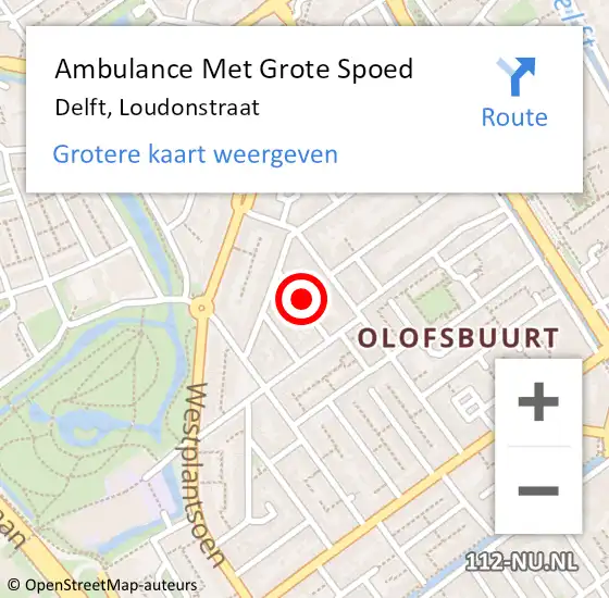 Locatie op kaart van de 112 melding: Ambulance Met Grote Spoed Naar Delft, Loudonstraat op 1 mei 2023 16:45