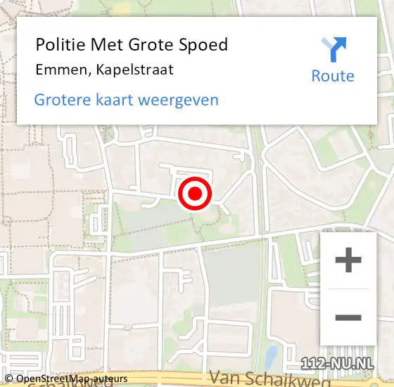 Locatie op kaart van de 112 melding: Politie Met Grote Spoed Naar Emmen, Kapelstraat op 1 mei 2023 16:49