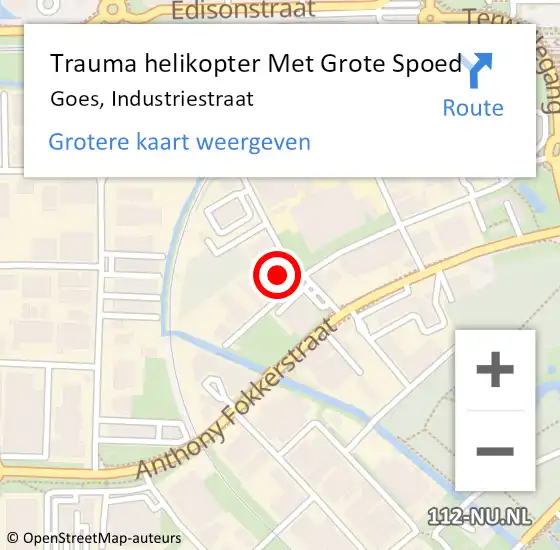 Locatie op kaart van de 112 melding: Trauma helikopter Met Grote Spoed Naar Goes, Industriestraat op 1 mei 2023 16:55