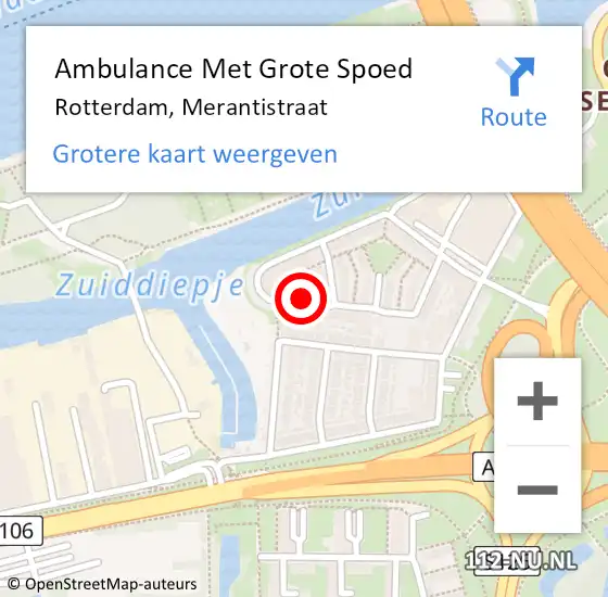 Locatie op kaart van de 112 melding: Ambulance Met Grote Spoed Naar Rotterdam, Merantistraat op 1 mei 2023 17:00