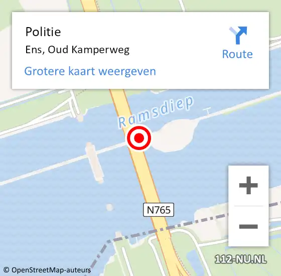 Locatie op kaart van de 112 melding: Politie Ens, Oud Kamperweg op 1 mei 2023 17:11