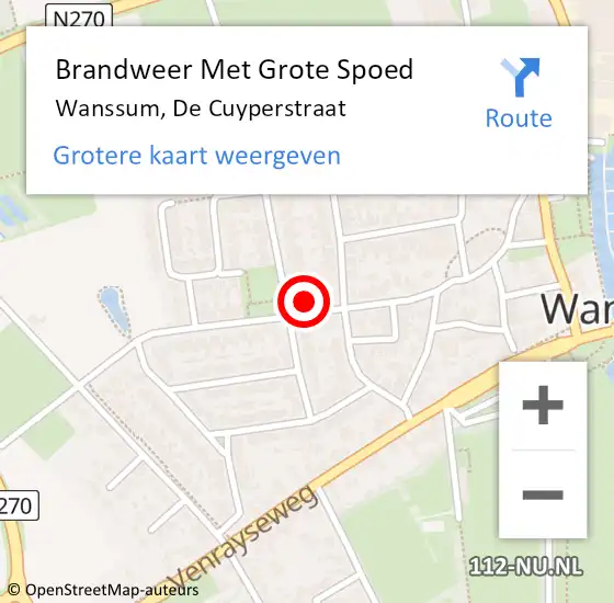 Locatie op kaart van de 112 melding: Brandweer Met Grote Spoed Naar Wanssum, De Cuyperstraat op 1 mei 2023 17:18