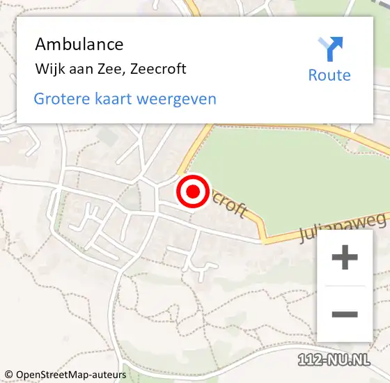 Locatie op kaart van de 112 melding: Ambulance Wijk aan Zee, Zeecroft op 1 mei 2023 17:29