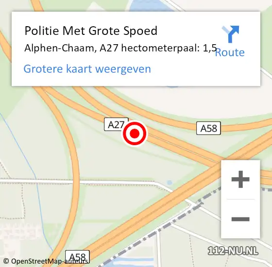 Locatie op kaart van de 112 melding: Politie Met Grote Spoed Naar Alphen-Chaam, A27 hectometerpaal: 1,5 op 1 mei 2023 17:30