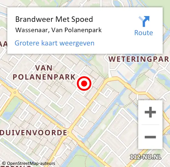 Locatie op kaart van de 112 melding: Brandweer Met Spoed Naar Wassenaar, Van Polanenpark op 1 mei 2023 17:59