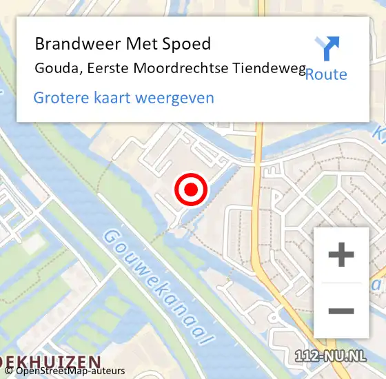 Locatie op kaart van de 112 melding: Brandweer Met Spoed Naar Gouda, Eerste Moordrechtse Tiendeweg op 1 mei 2023 18:16