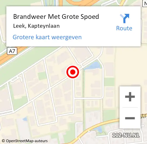 Locatie op kaart van de 112 melding: Brandweer Met Grote Spoed Naar Leek, Kapteynlaan op 24 augustus 2014 02:14