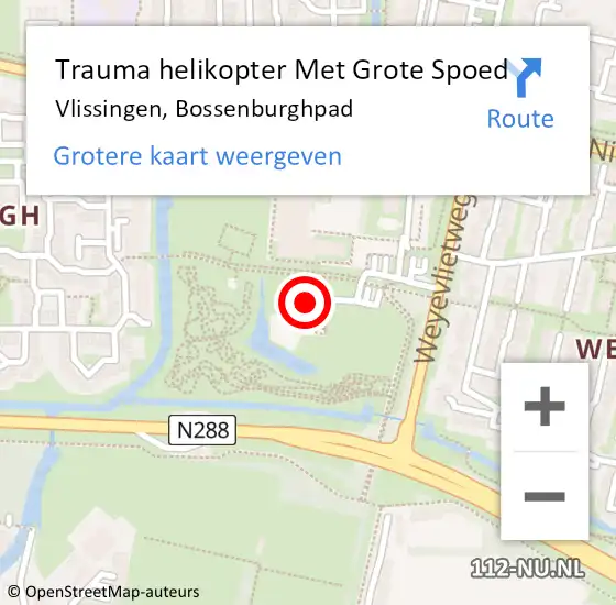 Locatie op kaart van de 112 melding: Trauma helikopter Met Grote Spoed Naar Vlissingen, Bossenburghpad op 1 mei 2023 19:12