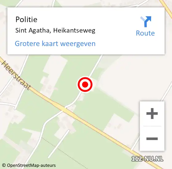 Locatie op kaart van de 112 melding: Politie Sint Agatha, Heikantseweg op 1 mei 2023 19:14