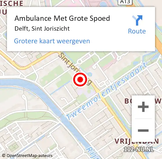 Locatie op kaart van de 112 melding: Ambulance Met Grote Spoed Naar Delft, Sint Joriszicht op 1 mei 2023 19:50