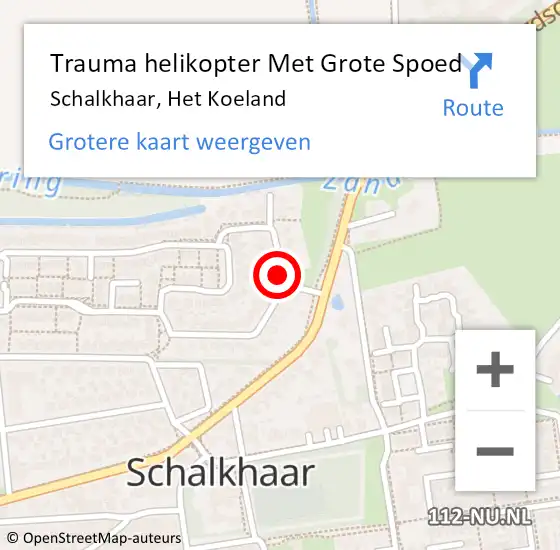 Locatie op kaart van de 112 melding: Trauma helikopter Met Grote Spoed Naar Schalkhaar, Het Koeland op 1 mei 2023 19:51