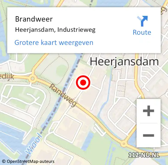 Locatie op kaart van de 112 melding: Brandweer Heerjansdam, Industrieweg op 1 mei 2023 19:51