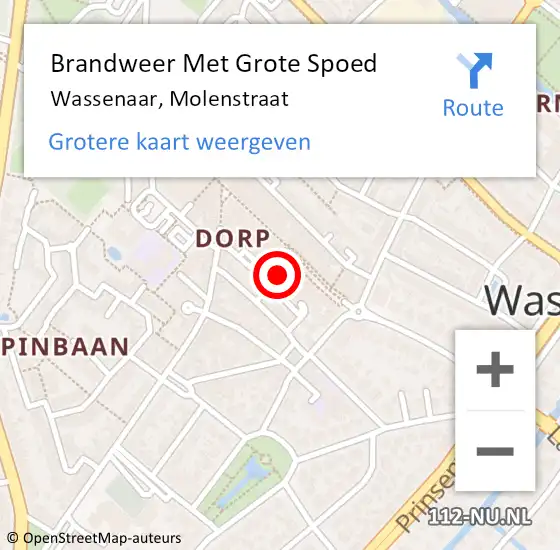 Locatie op kaart van de 112 melding: Brandweer Met Grote Spoed Naar Wassenaar, Molenstraat op 1 mei 2023 19:56