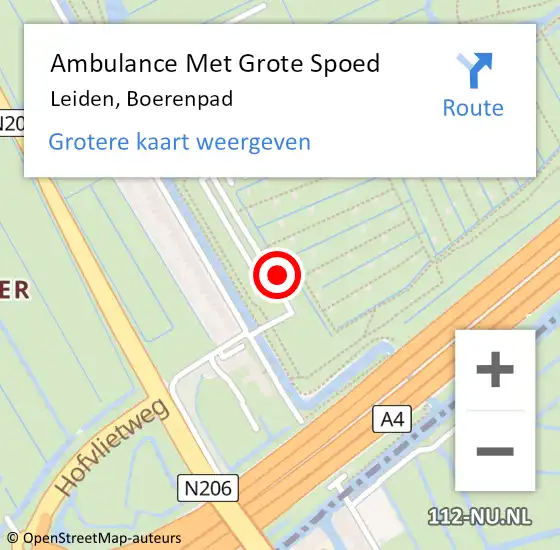 Locatie op kaart van de 112 melding: Ambulance Met Grote Spoed Naar Leiden, Boerenpad op 1 mei 2023 20:47