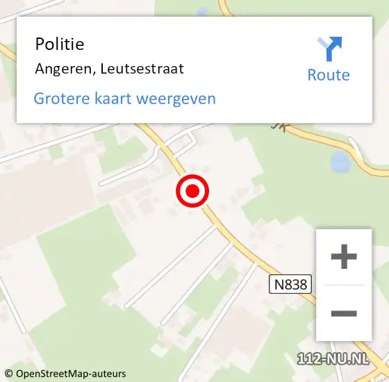 Locatie op kaart van de 112 melding: Politie Angeren, Leutsestraat op 12 oktober 2013 13:38