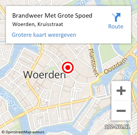 Locatie op kaart van de 112 melding: Brandweer Met Grote Spoed Naar Woerden, Kruisstraat op 1 mei 2023 21:41