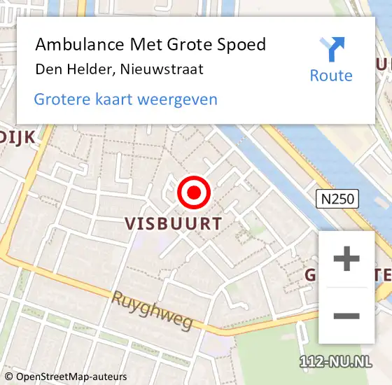 Locatie op kaart van de 112 melding: Ambulance Met Grote Spoed Naar Den Helder, Nieuwstraat op 1 mei 2023 21:42