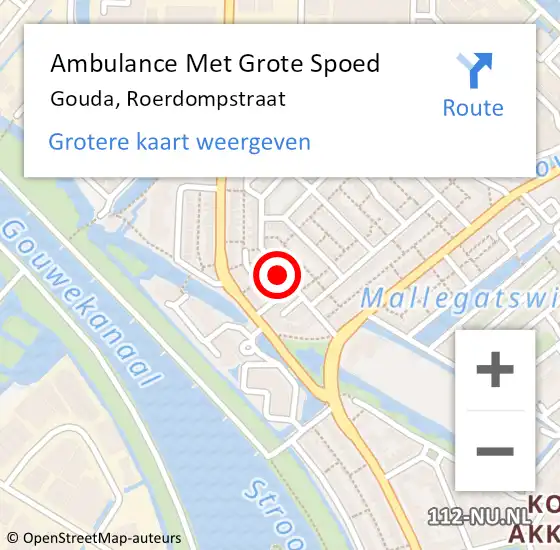 Locatie op kaart van de 112 melding: Ambulance Met Grote Spoed Naar Gouda, Roerdompstraat op 1 mei 2023 22:00