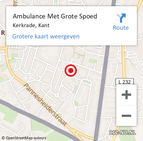 Locatie op kaart van de 112 melding: Ambulance Met Grote Spoed Naar Kerkrade, Kant op 24 augustus 2014 02:47