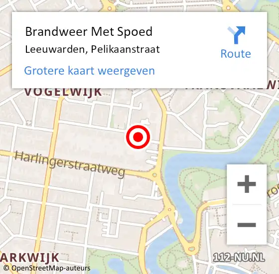 Locatie op kaart van de 112 melding: Brandweer Met Spoed Naar Leeuwarden, Pelikaanstraat op 1 mei 2023 22:07