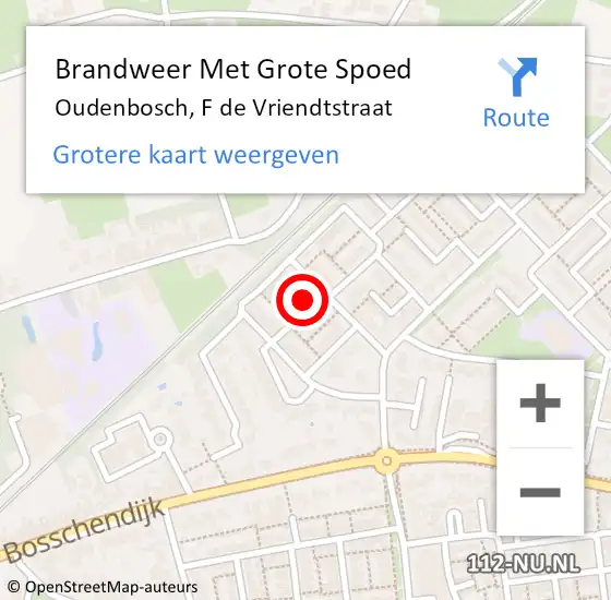 Locatie op kaart van de 112 melding: Brandweer Met Grote Spoed Naar Oudenbosch, F de Vriendtstraat op 1 mei 2023 22:08