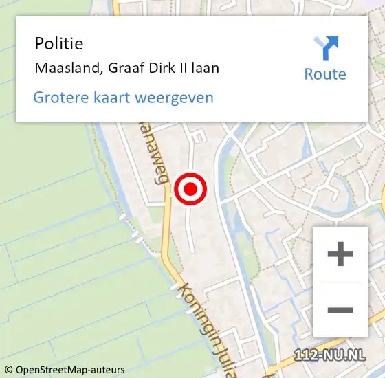 Locatie op kaart van de 112 melding: Politie Maasland, Graaf Dirk II laan op 1 mei 2023 22:10