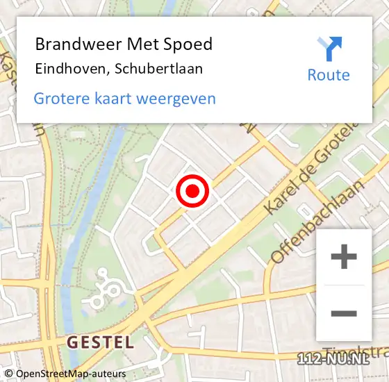 Locatie op kaart van de 112 melding: Brandweer Met Spoed Naar Eindhoven, Schubertlaan op 1 mei 2023 22:35