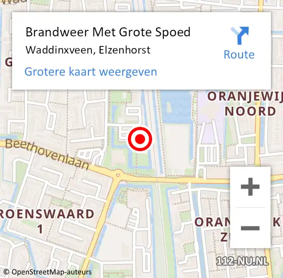 Locatie op kaart van de 112 melding: Brandweer Met Grote Spoed Naar Waddinxveen, Elzenhorst op 1 mei 2023 22:45