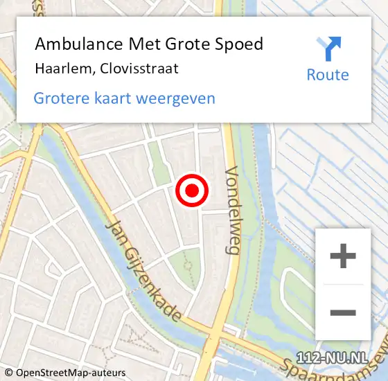 Locatie op kaart van de 112 melding: Ambulance Met Grote Spoed Naar Haarlem, Clovisstraat op 2 mei 2023 00:18